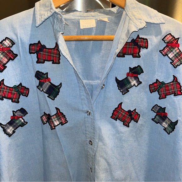 Scottish DOG tartan plaid Jean shirt Embroidered Long Sleeve Button Shirt 18W 2X - Picture 2 of 13